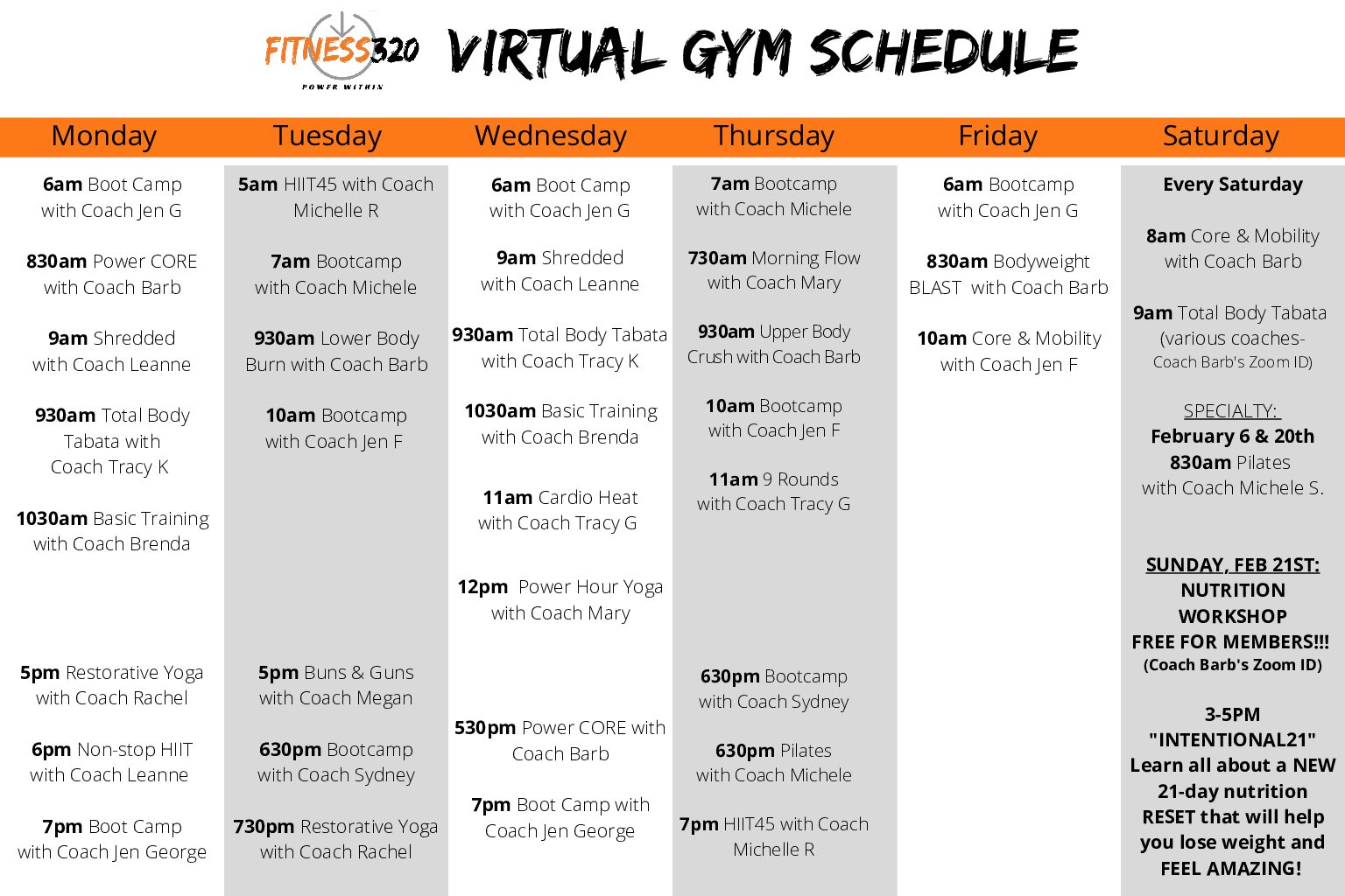 Virtual Gym Schedule feb revised